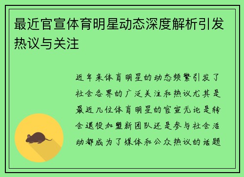 最近官宣体育明星动态深度解析引发热议与关注